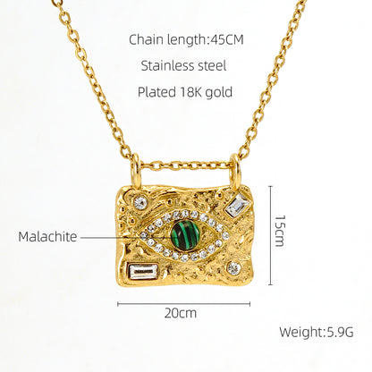 Ins Style Casual Devil's Eye Stainless Steel Plating Inlay Malachite Rhinestones 18k Gold Plated Pendant Necklace