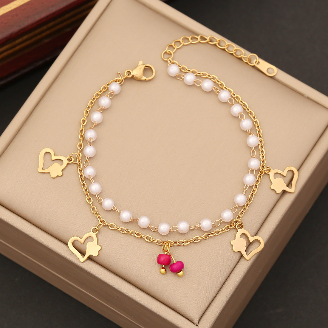 Simple Style Commute Cross Four Leaf Clover Flower Stainless Steel Artificial Pearl Beaded Layered Plating Bracelets