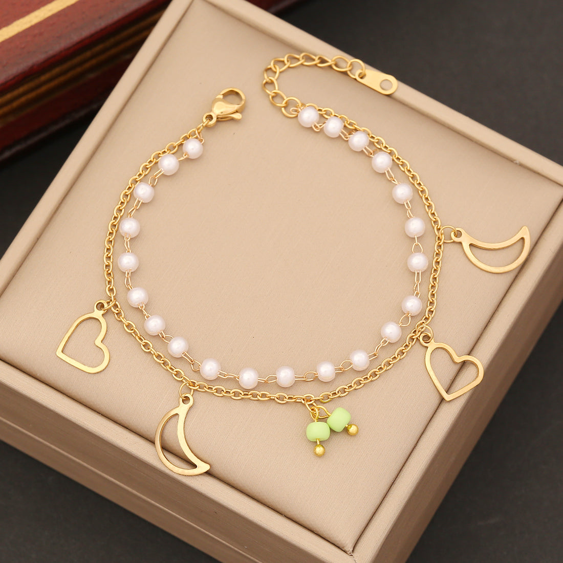 Simple Style Commute Cross Four Leaf Clover Flower Stainless Steel Artificial Pearl Beaded Layered Plating Bracelets