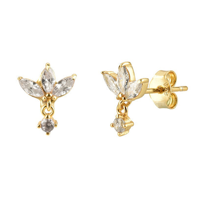 1 Pair Casual Simple Style Leaf Flower Rectangle Copper Plating Zircon Drop Earrings Ear Studs