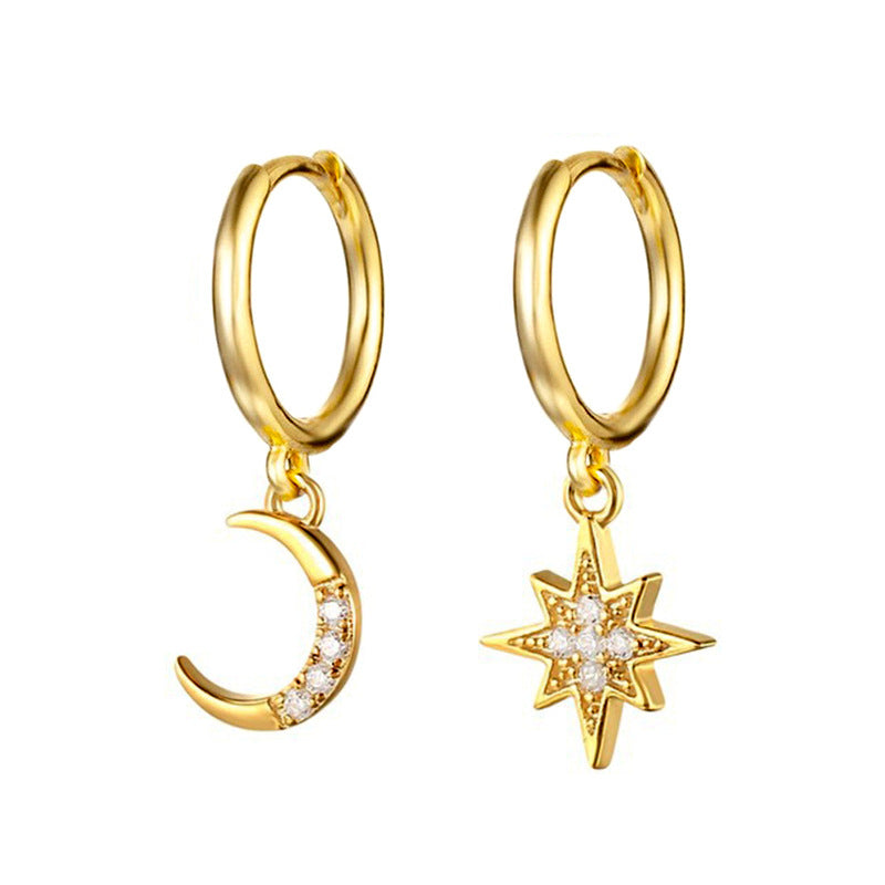 1 Pair Modern Style Star Moon Copper Plating Inlay Artificial Gemstones Earrings