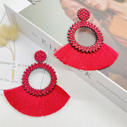 Exaggerated Geometric Seed Bead Tassel Women's Drop Earrings