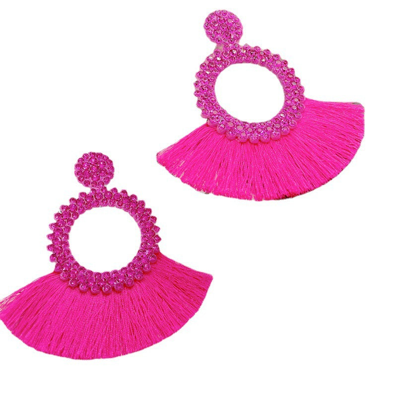 Exaggerated Geometric Seed Bead Tassel Women's Drop Earrings