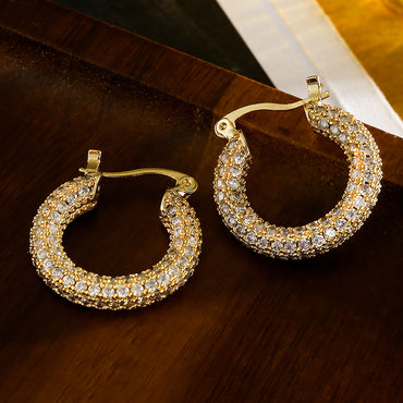 1 Pair Vintage Style Round Copper Plating Inlay Zircon 18k Gold Plated Hoop Earrings