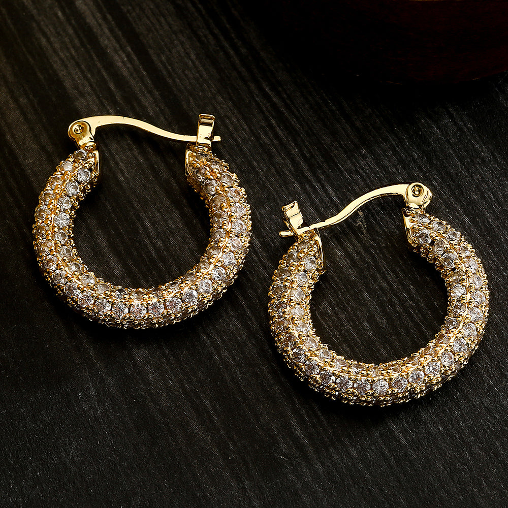 1 Pair Vintage Style Round Copper Plating Inlay Zircon 18k Gold Plated Hoop Earrings