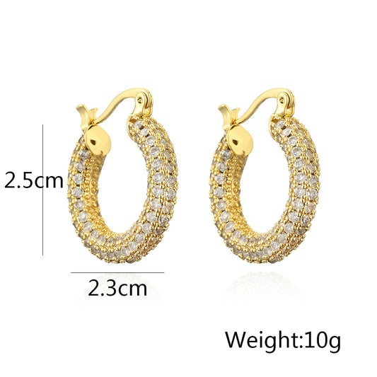 1 Pair Vintage Style Round Copper Plating Inlay Zircon 18k Gold Plated Hoop Earrings