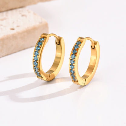 1 Pair Elegant Round Stainless Steel Plating Inlay Zircon 18k Gold Plated Hoop Earrings