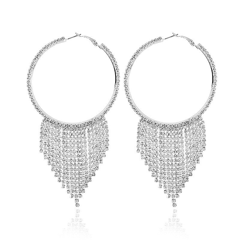 1 Pair Glam Circle Tassel Inlay Alloy Rhinestones Drop Earrings