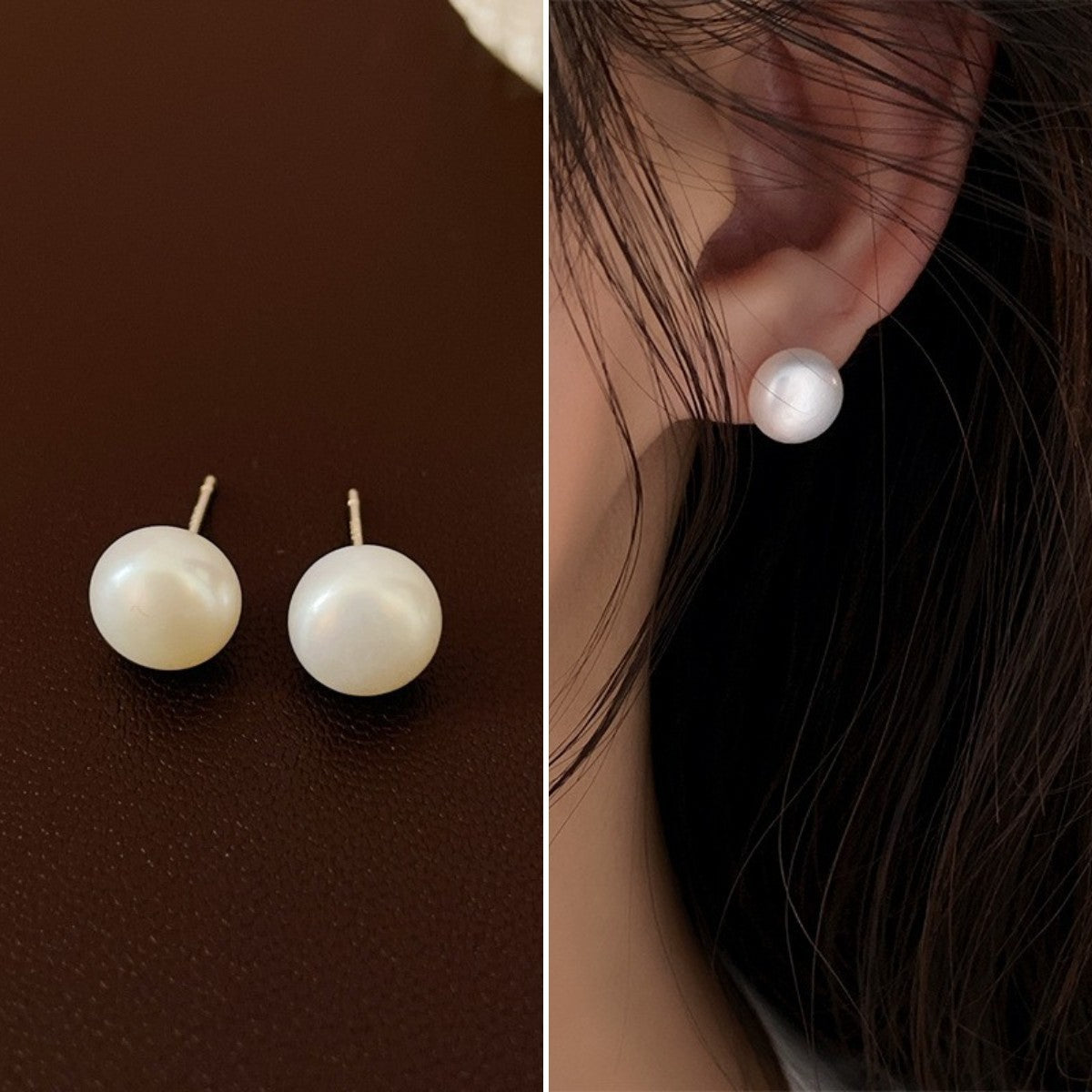 1 Pair Lady Solid Color Freshwater Pearl Sterling Silver Ear Studs