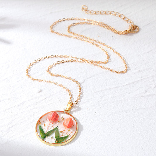 Sweet Simple Style Flower Resin Epoxy Women's Pendant Necklace