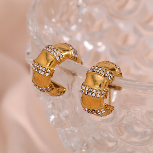 1 Pair Vintage Style C Shape Plating Inlay Stainless Steel Rhinestones Pearl 18k Gold Plated Ear Studs