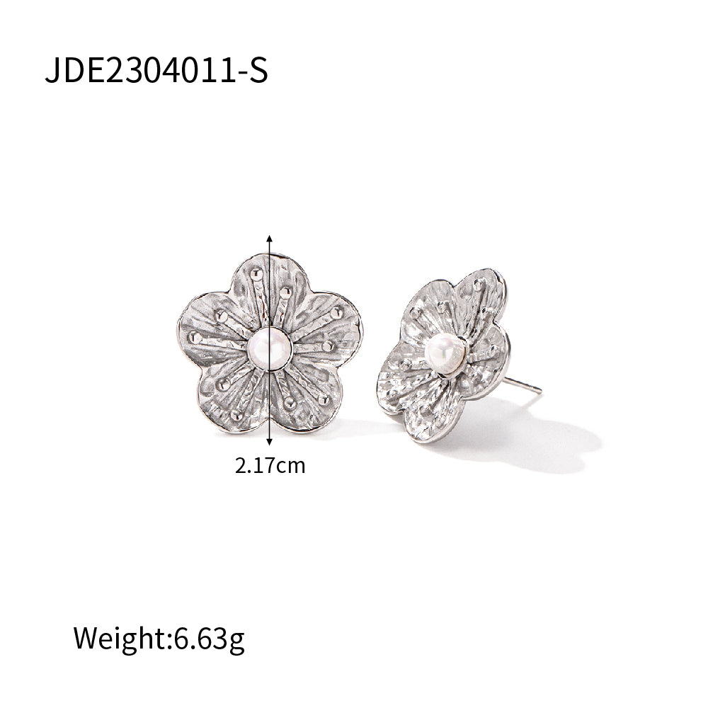 Wholesale Ins Style Sweet Flower Stainless Steel Plating Inlay 18k Gold Plated Pearl Rings Earrings Necklace