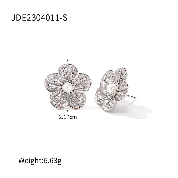 Wholesale Ins Style Sweet Flower Stainless Steel Plating Inlay 18k Gold Plated Pearl Rings Earrings Necklace