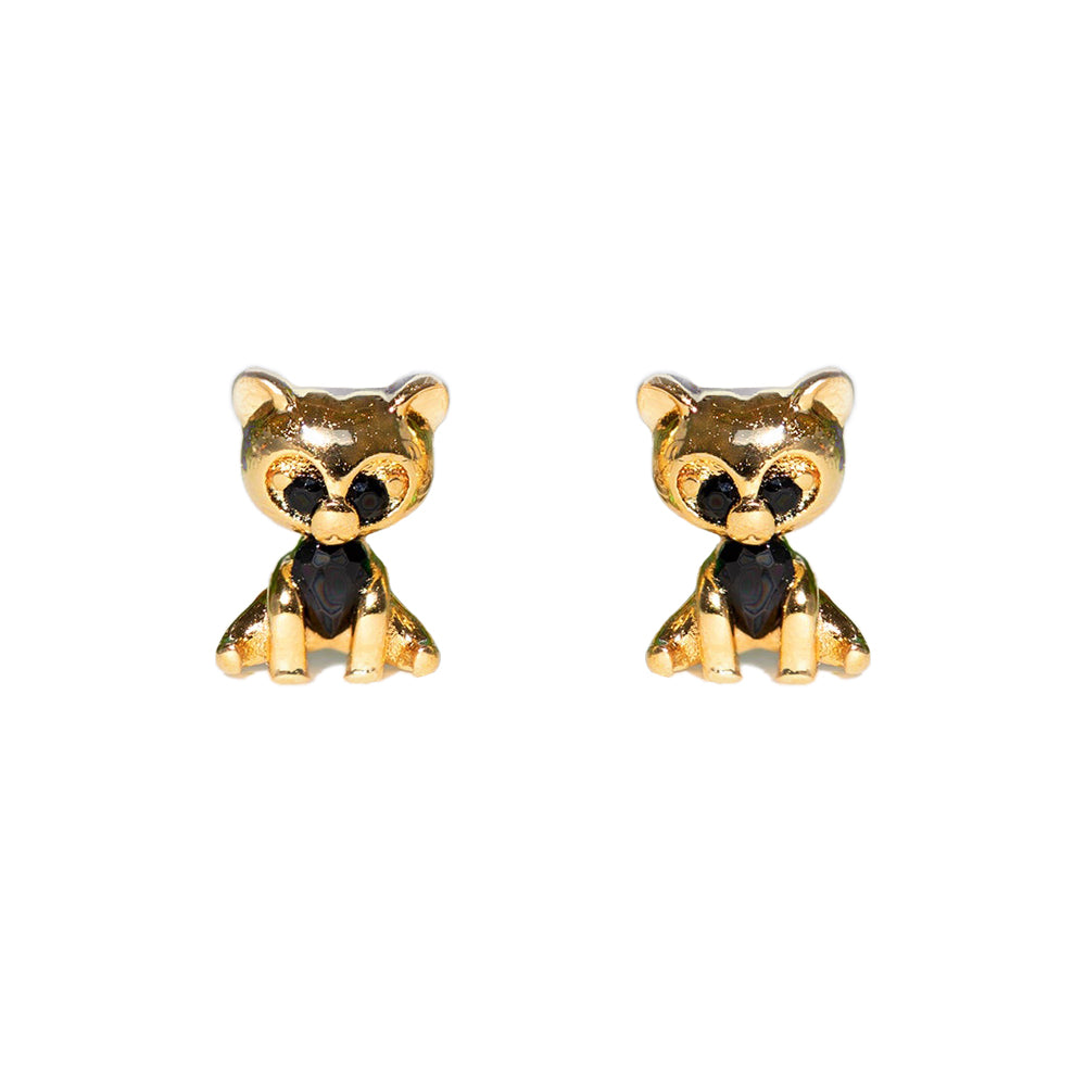 1 Set Cute Cartoon Character Asymmetrical Plating Inlay Brass Zircon 18k Gold Plated Ear Studs