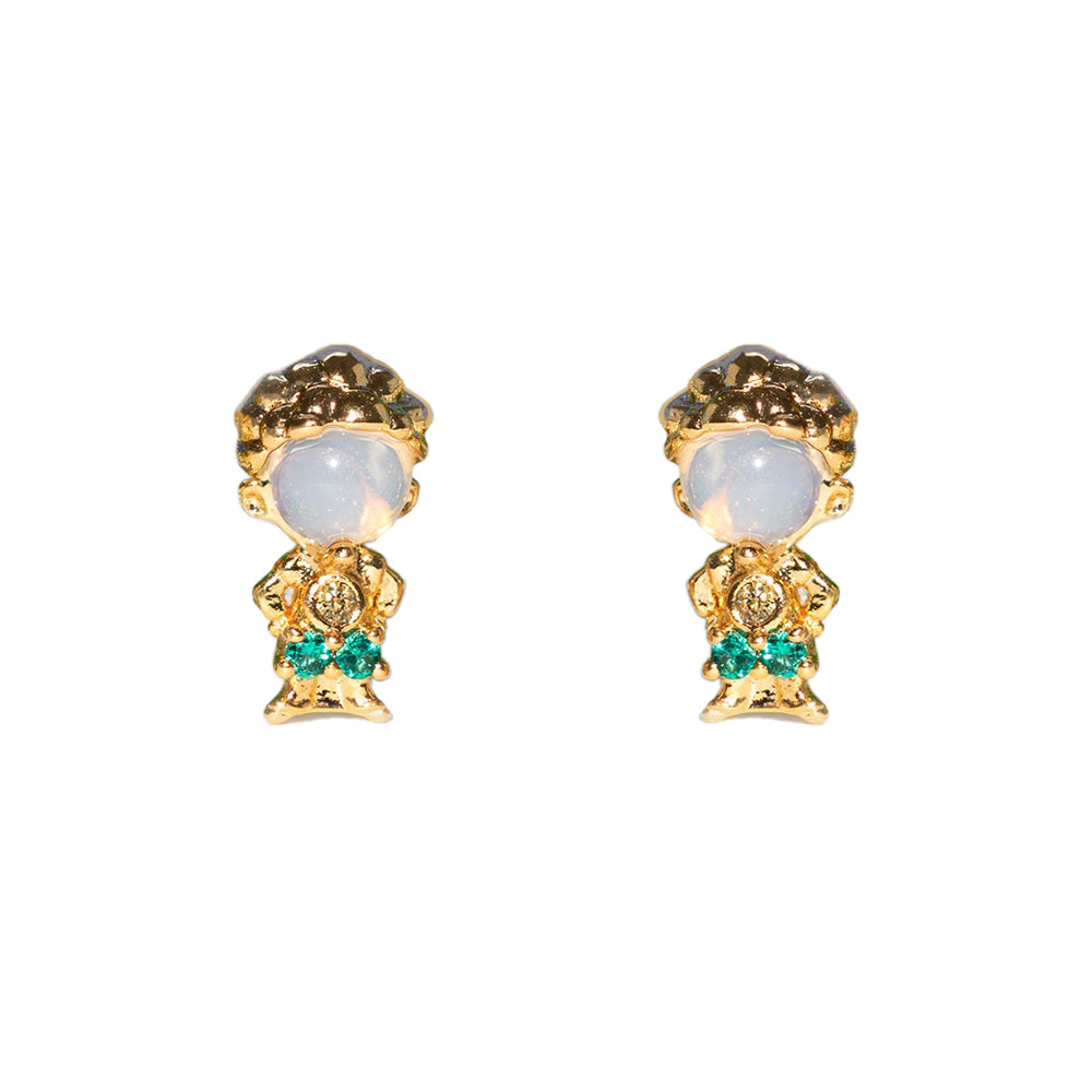 1 Set Cute Cartoon Character Asymmetrical Plating Inlay Brass Zircon 18k Gold Plated Ear Studs