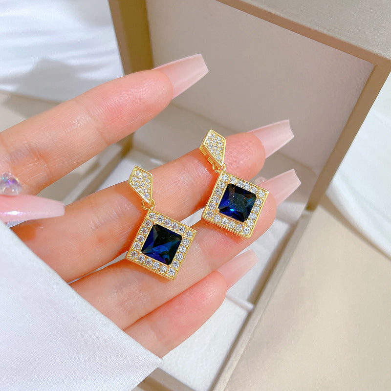 Luxurious Rhombus Titanium Steel Copper Inlay Zircon Earrings Necklace