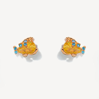 1 Set Cute Cartoon Character Brass Asymmetrical Plating Inlay Zircon 18k Gold Plated Ear Studs