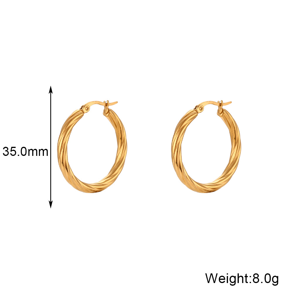 1 Pair Vintage Style Simple Style Round Stainless Steel Plating 18k Gold Plated Hoop Earrings