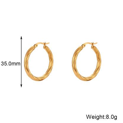 1 Pair Vintage Style Simple Style Round Stainless Steel Plating 18k Gold Plated Hoop Earrings