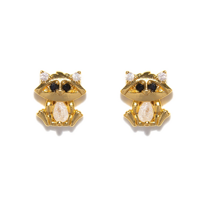 1 Set Artistic Animal Cartoon Brass Asymmetrical Plating Inlay Zircon 18k Gold Plated Ear Studs