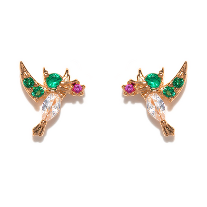 1 Set Artistic Animal Cartoon Brass Asymmetrical Plating Inlay Zircon 18k Gold Plated Ear Studs