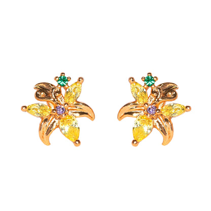 1 Set Cute Sweet Cartoon Sun Asymmetrical Plating Inlay Brass Zircon 18k Gold Plated Ear Studs