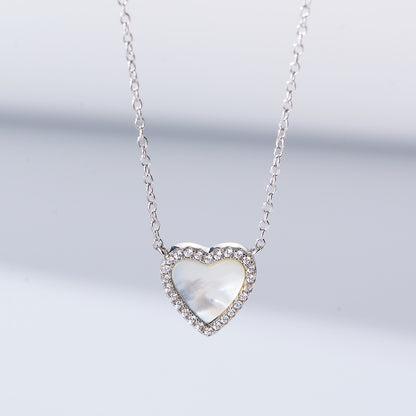 Ins Style Korean Style Heart Shape Sterling Silver Inlay Shell Zircon Pendant Necklace