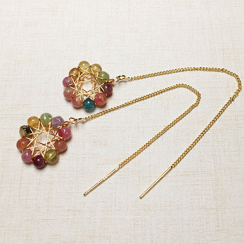 1 Pair Modern Style Flower Tourmaline Alloy Earrings