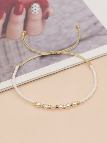 Simple Style Round Beaded Imitation Pearl Copper Wholesale Bracelets