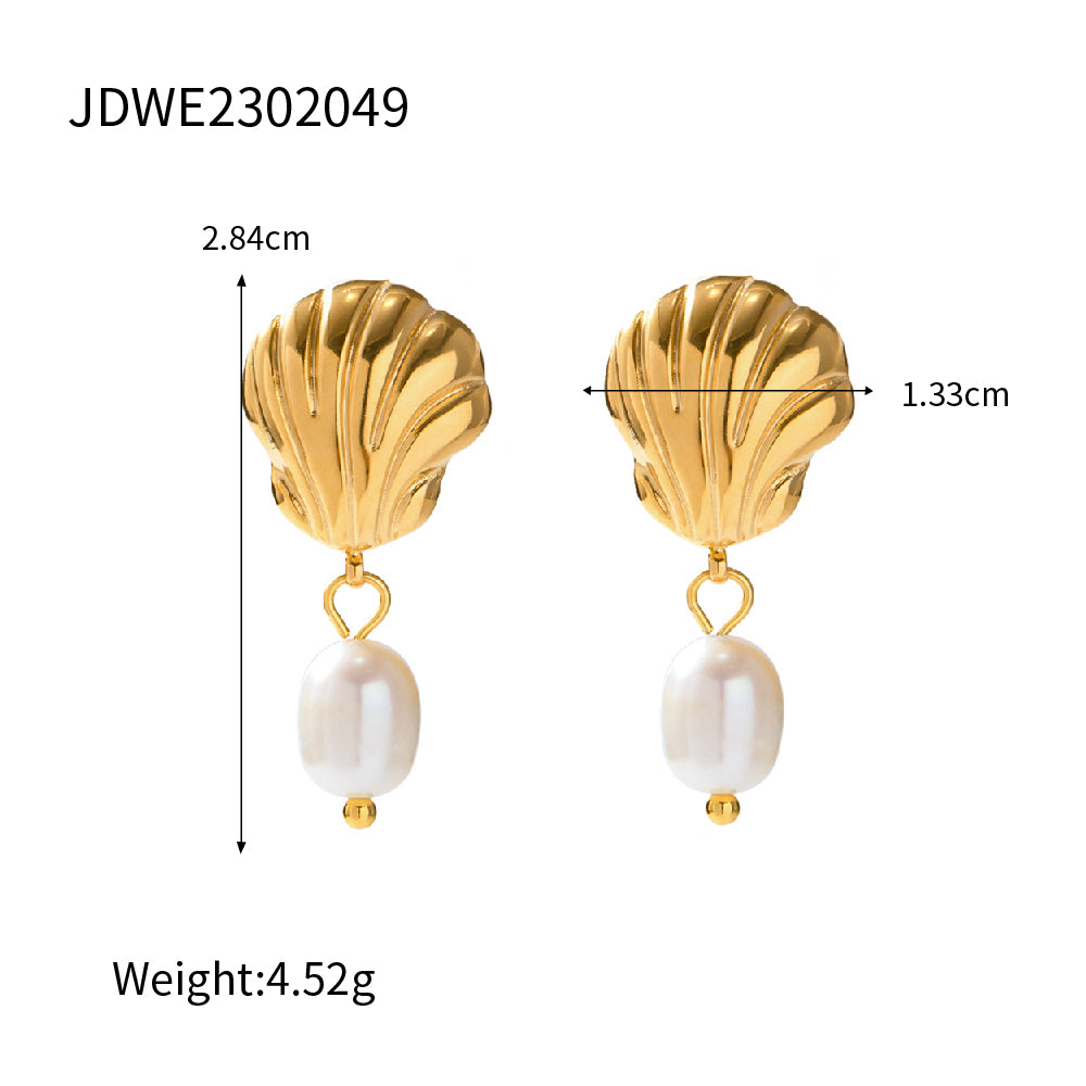 1 Pair Ins Style Streetwear Shell Plating Stainless Steel Freshwater Pearl 18k Gold Plated Drop Earrings