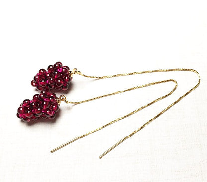 1 Pair Elegant Grape Garnet Handmade Drop Earrings Ear Line