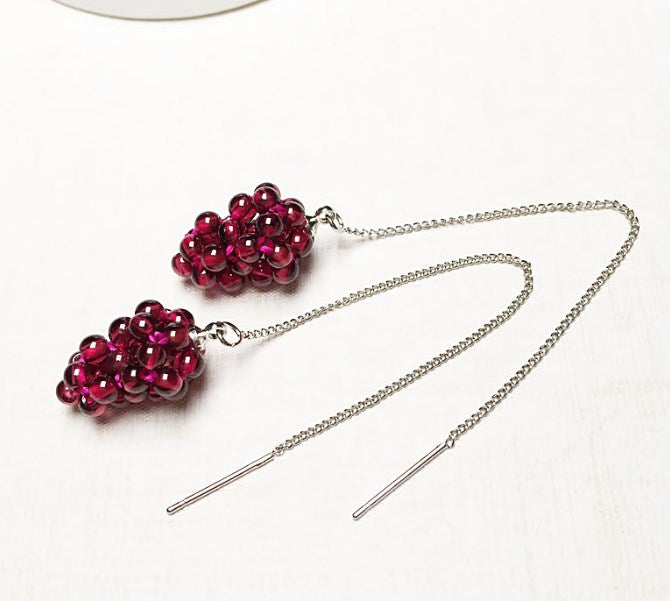 1 Pair Elegant Grape Garnet Handmade Drop Earrings Ear Line