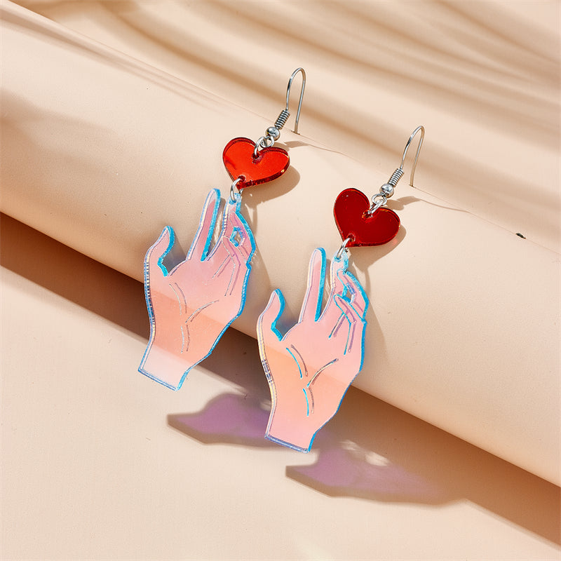 Modern Style Hand Heart Shape Arylic Women's Drop Earrings