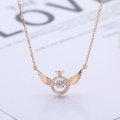 Lady Crown Wings Copper Inlay Artificial Gemstones Pendant Necklace