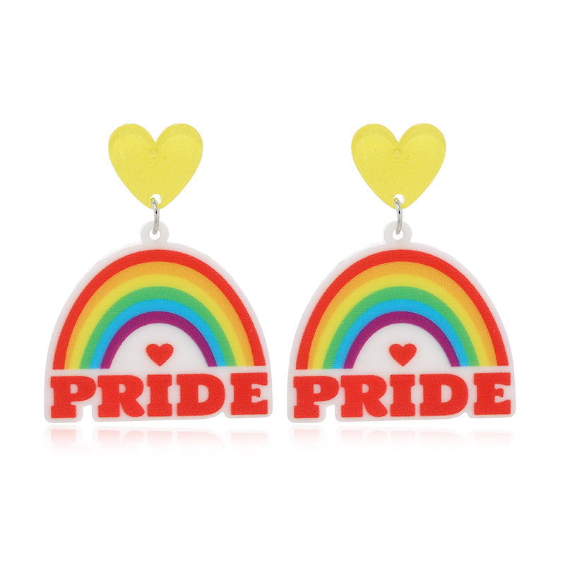 Ins Style Simple Style Letter Rainbow Heart Shape Arylic Alloy Women's Drop Earrings