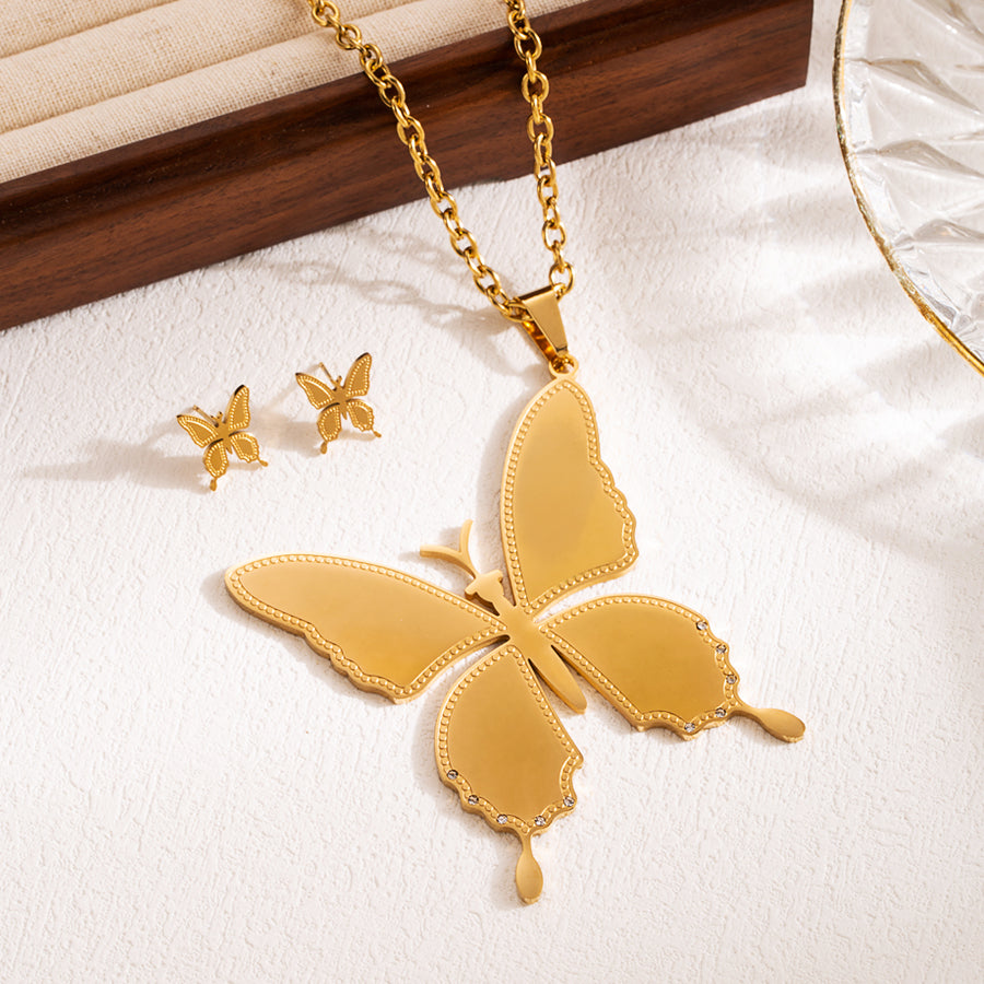 Wholesale Ins Style Elegant Heart Shape Flower Butterfly Stainless Steel 18k Gold Plated Bracelets Necklace