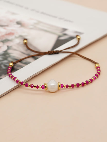 Casual Simple Style Round Artificial Crystal Freshwater Pearl Beaded Drawstring Braid Bracelets