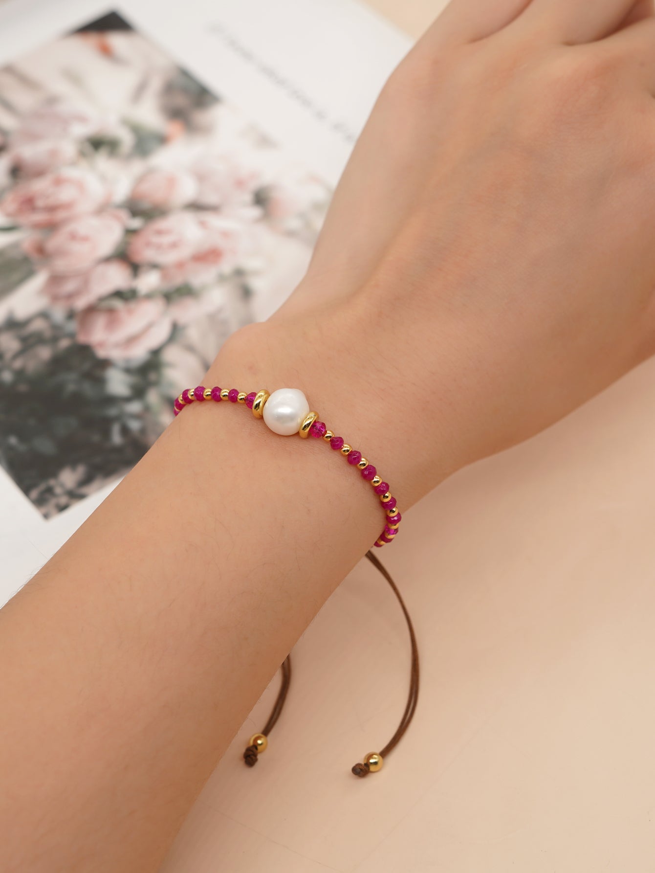 Casual Simple Style Round Artificial Crystal Freshwater Pearl Beaded Drawstring Braid Bracelets