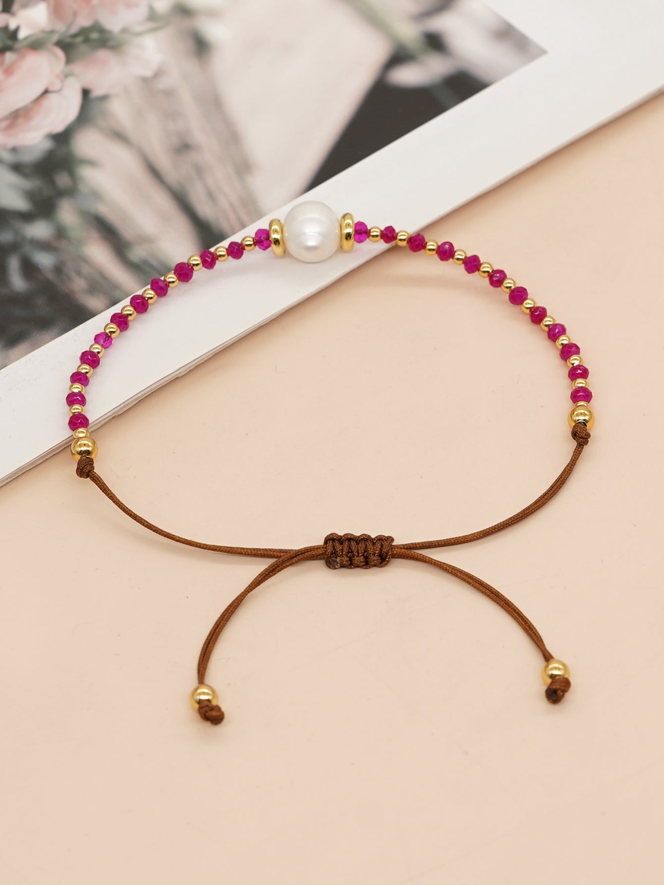 Casual Simple Style Round Artificial Crystal Freshwater Pearl Beaded Drawstring Braid Bracelets