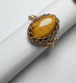 Retro Oval Blue San Tiger Eye Open Ring