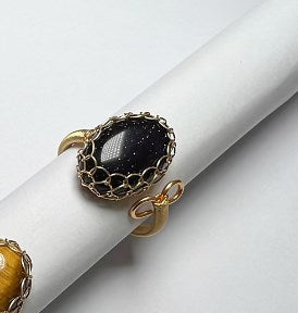 Retro Oval Blue San Tiger Eye Open Ring