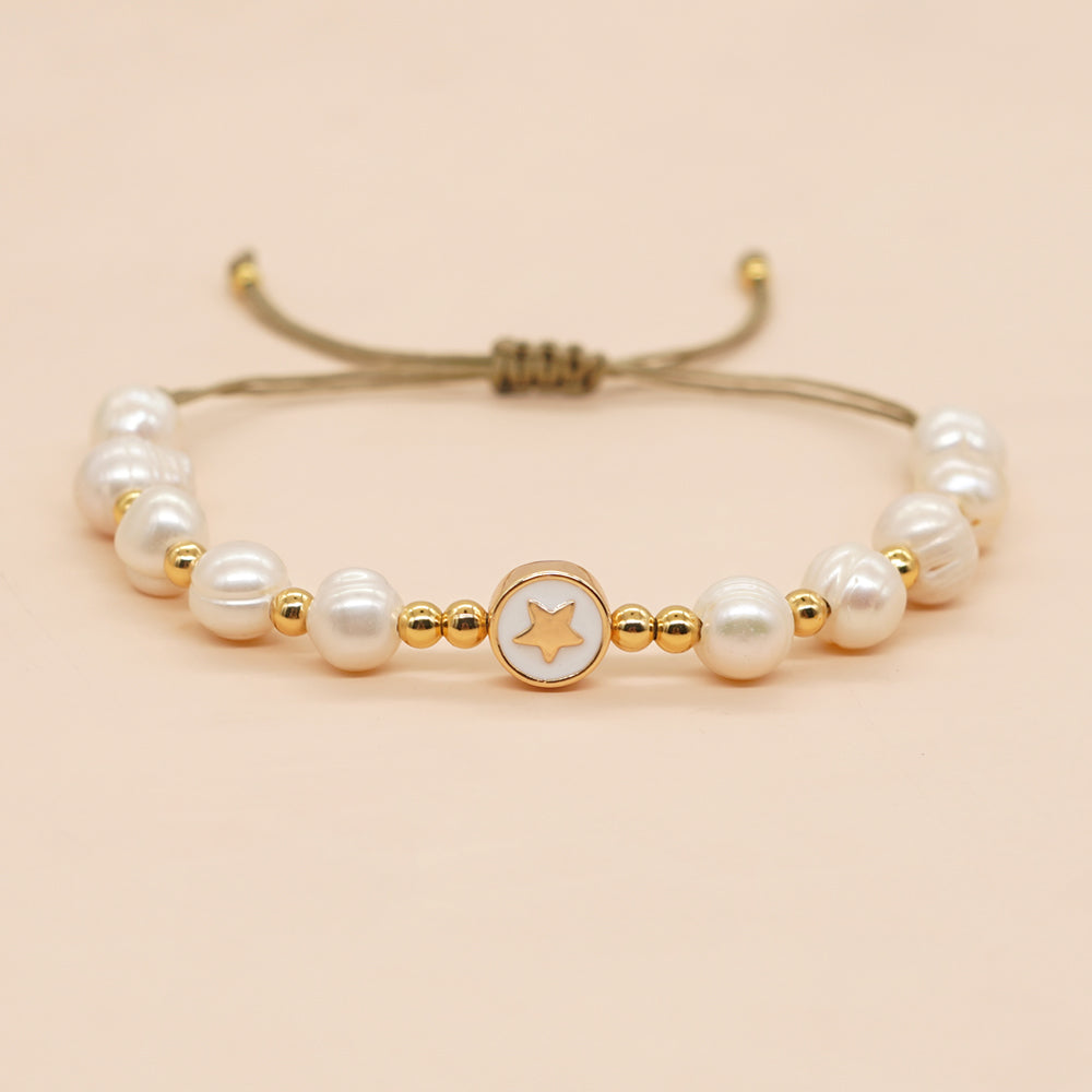 Casual Pentagram Freshwater Pearl Beaded Braid Bracelets