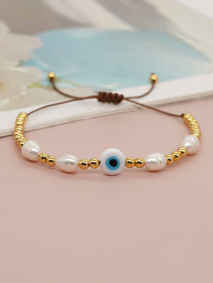 Basic Classic Style Devil's Eye Heart Shape Freshwater Pearl Glass Bracelets