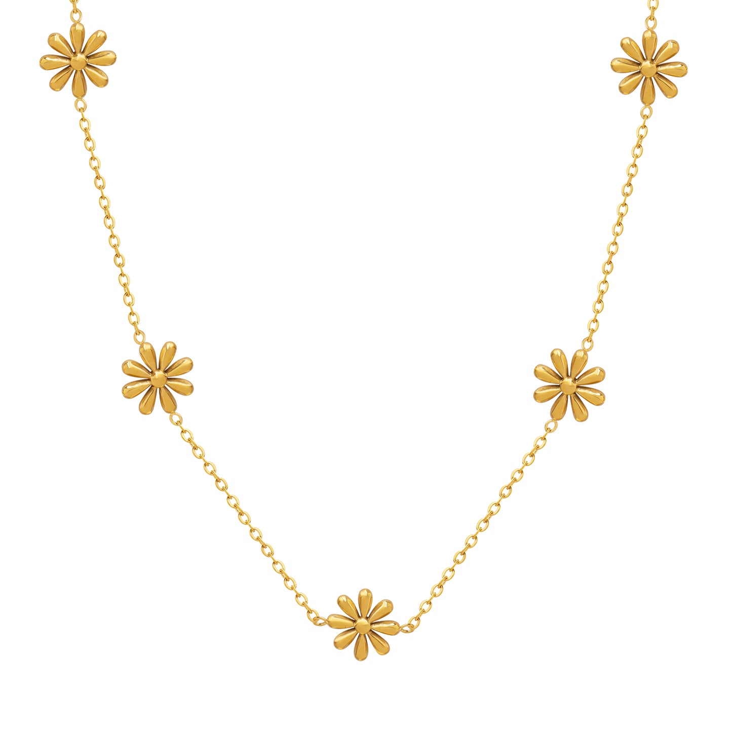 Vacation Sweet Flower Titanium Steel Plating 18k Gold Plated Necklace