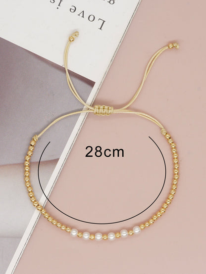 Simple Style Round Beaded Imitation Pearl Copper Wholesale Bracelets