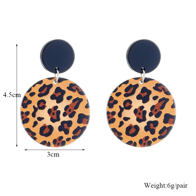 Vintage Style Round Leopard Rectangle Arylic Women's Drop Earrings