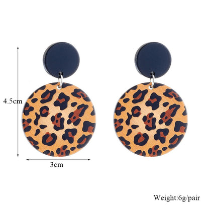 Vintage Style Round Leopard Rectangle Arylic Women's Drop Earrings