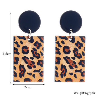 Vintage Style Round Leopard Rectangle Arylic Women's Drop Earrings