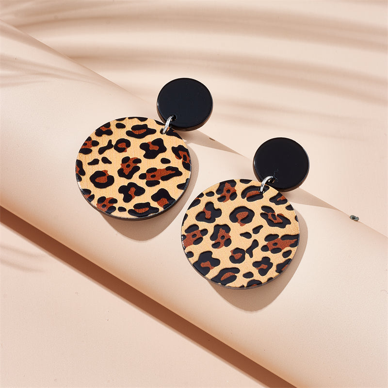 Vintage Style Round Leopard Rectangle Arylic Women's Drop Earrings