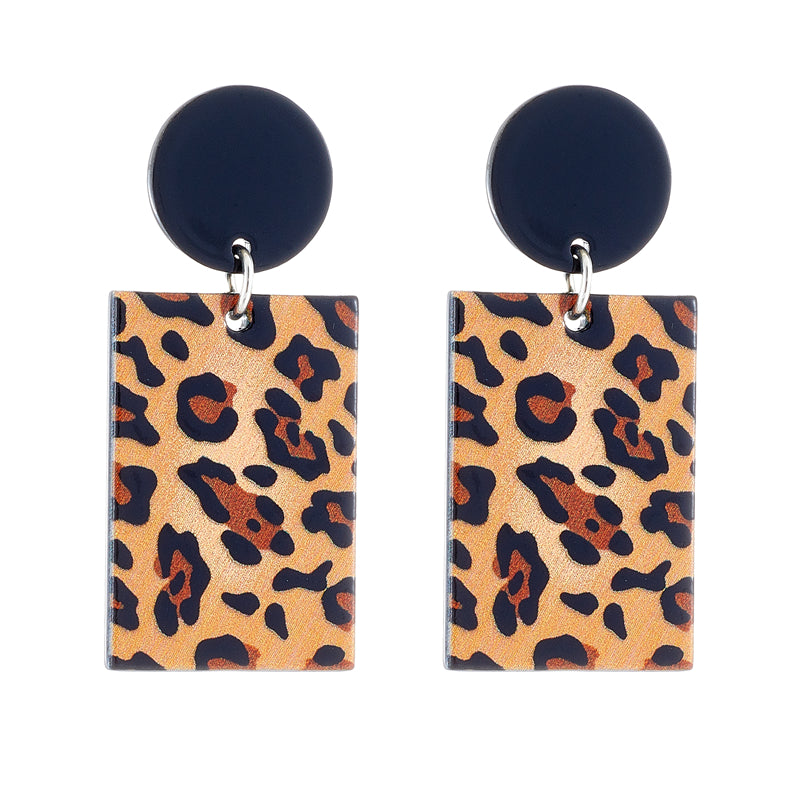 Vintage Style Round Leopard Rectangle Arylic Women's Drop Earrings